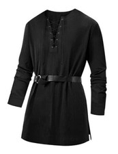 Mens Medieval Pirate Costume Tunic Renaissance Viking Lace Up XX-Large Black