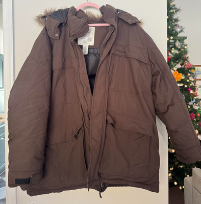Eddie Bauer Weatheredge Z16 Mens Goose Down Parka Coat Faux Fur Hood Size XXL