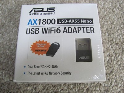 New ASUS Dual-Band Wi-Fi 6 AX1800 USB-AX55 Nano USB Network Adapter - Black