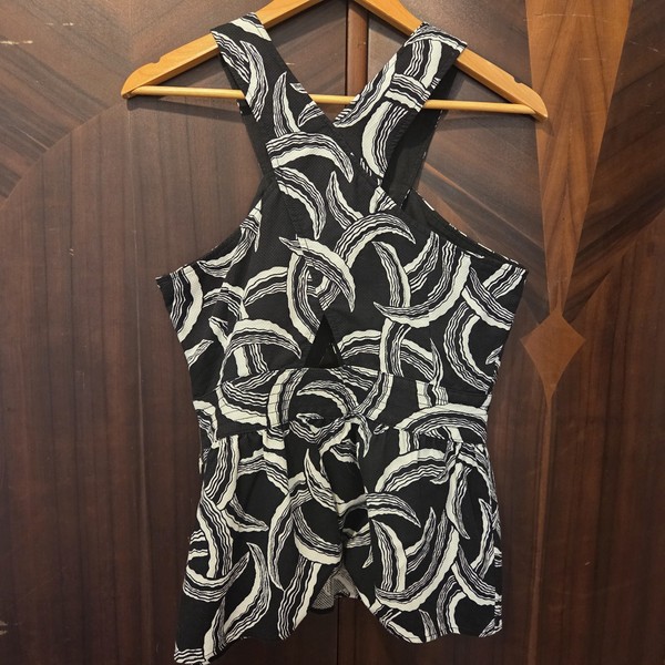 Country Road Black White Pattern Cut Out Halter Top Size M Medium Peplum Y2k