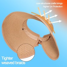Sun Visors for Women Wide Brim Beach Hat Foldable Straw Visor Hat Summer UPF 50