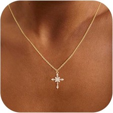 Dainty 14K Gold Plated Cross Necklace for Women - Waterproof  Non-Tarnish