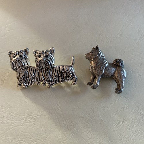 2 Dog Pins/Brooches:Shiba Inu Silverplare,’BEST’ Scottie Terrier Pin,Silver Tone