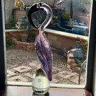 Large Vintage Murano Style Art Glass Heron Crane Levander Pink Black MCM 16”