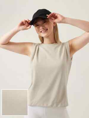 Athleta XL Seasoft Sweatshirt Tank, Abalone Grey Soft! Top Active Shirt NWT