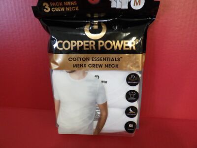 Mens Crew Neck T Shirts Undershirt White Copper Power White Medium New in Pack