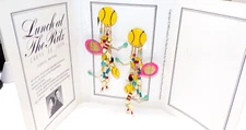 LUNCH At The RITZ Tennis Anyone CLIP ON 4.5" Long Dangle EARRINGS NOC PINK RAC