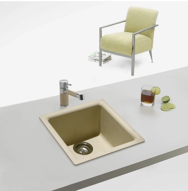 Fregadero de barra Houzer Quartztone montaje doble 13”x13”x8” E 100 arena, galleta granito ser Foto 3 de 4