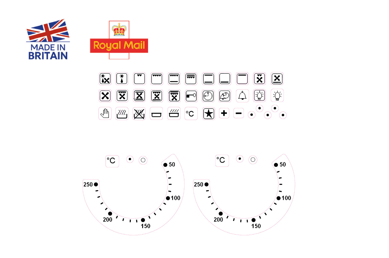 Calcomanías de temperatura de horno pegatinas 50-250 y 36 calcomanías de símbolos de horno de repuesto