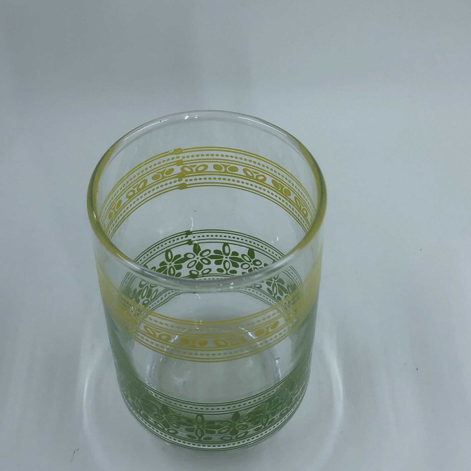 Vintage Textured Yellow & Green Floral Bar/Juice Glass