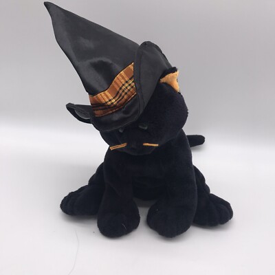 Ty Lux Pluffies 2005 Cat Lovey Plush Black Cat Halloween Orange (cut whiskers)