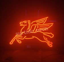 Red Mobil Pegasus Gas Flying Horse Oil Real Glass Shop Garage Neon Sign 20"x16"