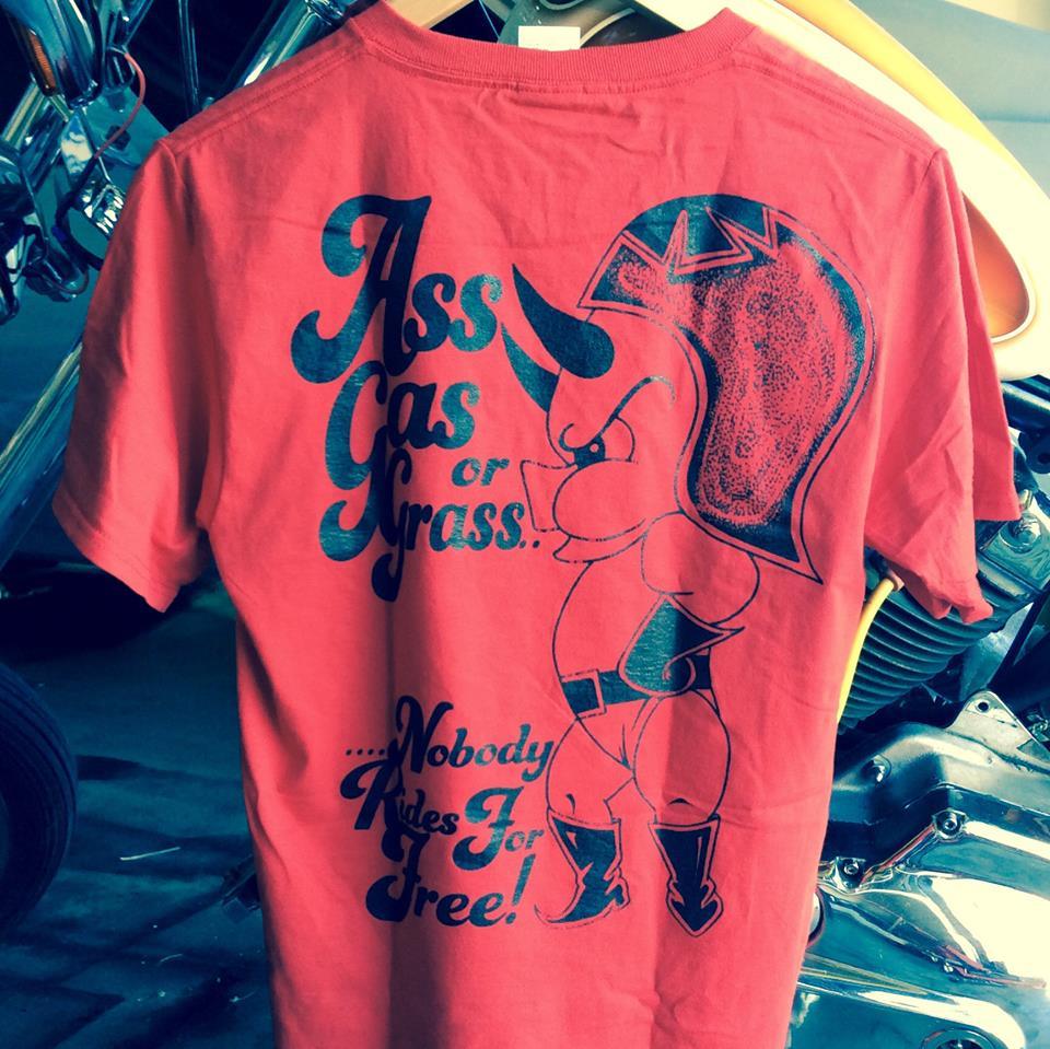 ASS GAS GRASS NOBODY RIDES FOR FREE! biker devil shirt red 70s 60s