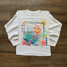 VTG 1980's Mens S Relaxed White Ocean Pacific Neon Color Surfing DBL Sided Tee