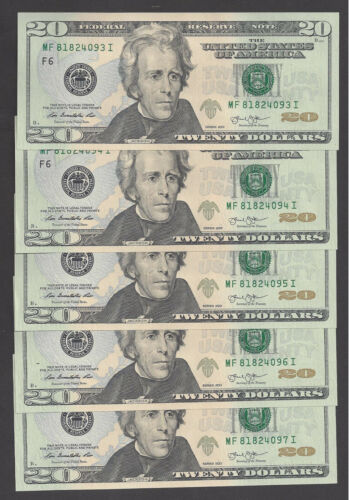 FIVE $20 FEDERAL RESERVE NOTES 2013 ATLANTA (MF/I) UNC