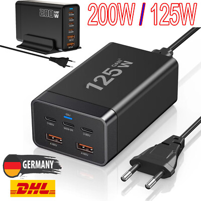 200W / 125W 6-Port GaN Ladestation USB C Ladegerät Quick Charge QC PD 3.0 Typ C