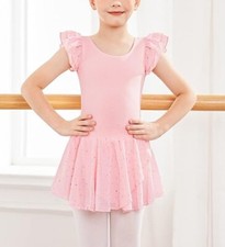 Arshiner Girls Ruffle Sleeve Ballet Dance Dress Tutu Skirt Leotard pink, 8-9 yrs