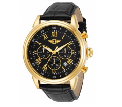 Invicta 44mm Yellow Gold Stainless Steel Case and Black Leather 