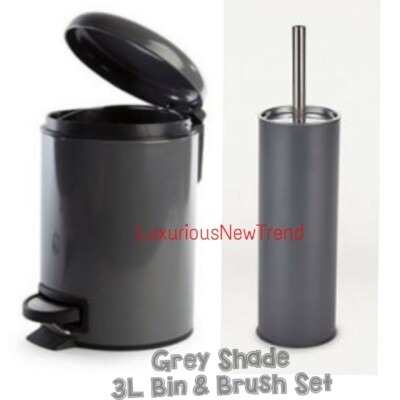 Soft Close 3 l Metall GRAU Schirm Badezimmer Pedal Abfalleimer & Bürste Set Bar Zuhause UK