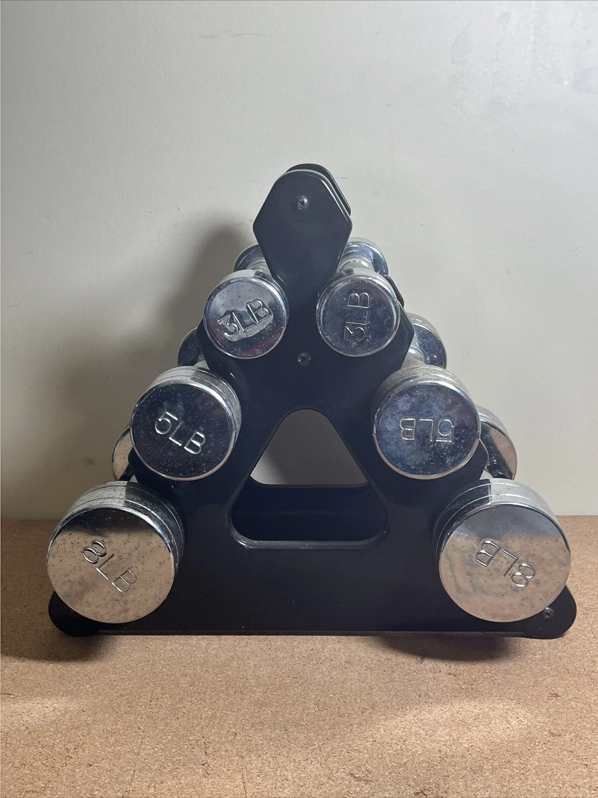 Lot of 3 Pairs of Dumbbells 3 LB, 5 LB & 8LB Chrome Silver Weights Total = 32lb