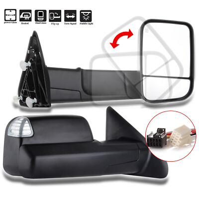 Pair Tow Mirrors Power Heated Signal Puddle for 2016-17 Ram 1500 2500 3500