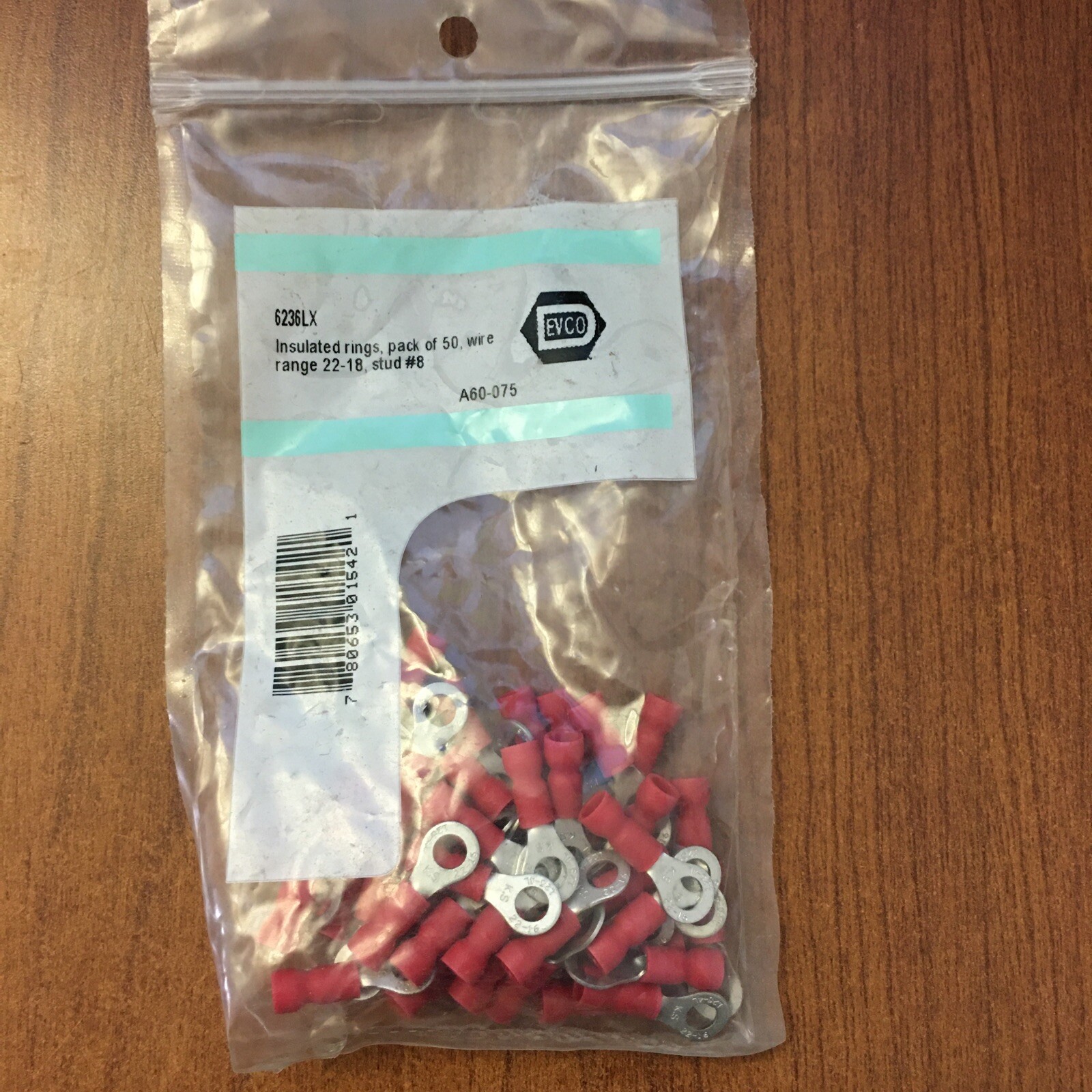 DEVCO INSULATED RING TERMINAL 50/PK 22-18 GA. #8 STUD 6236LX