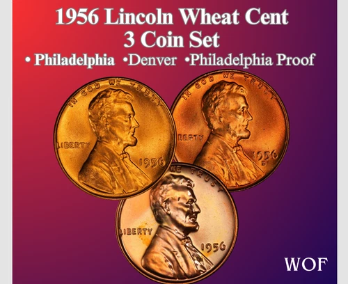 1956 P & D  LINCOLN WHEAT CENT 3 COIN SET NEW MINT BU PLUS PROOF
