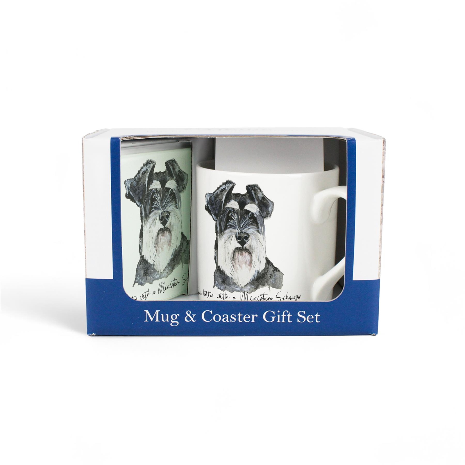 Miniature Schnauzer Bone China Mug & Glass Coaster Gift Set for Dog Lovers