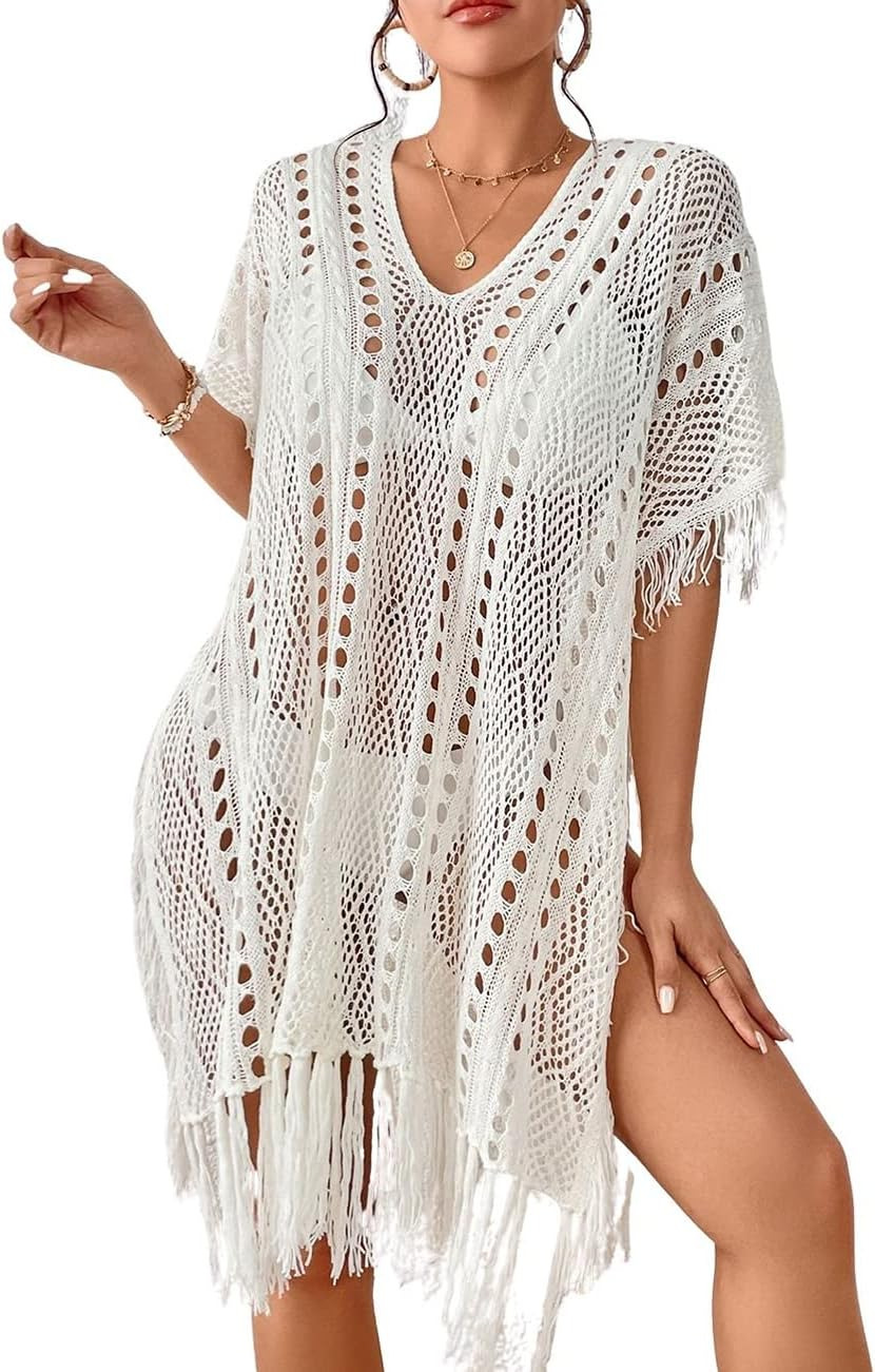 Women Crochet Cover up Summer Hollow Out Bathing Suit Cover Ups Knit Bikini Beac