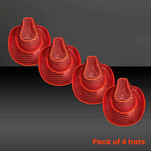 LED Flashing EL Wire Sequin Cowboy Party Hat Pack of 4 By Party Glowz - Picture 5 of 8