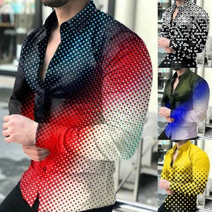 Men Printing Long Sleeve Dress Shirts 