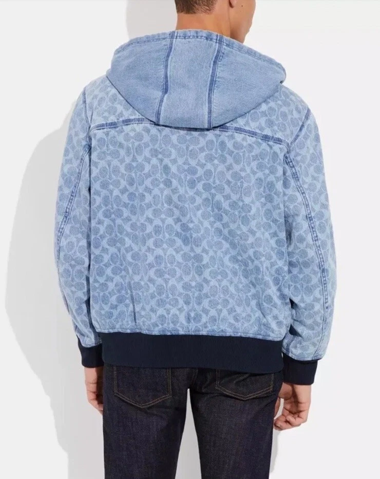 Giacca Coach Monogram Uomo Firmata Cotone Denim Felpa con Cappuccio Zip