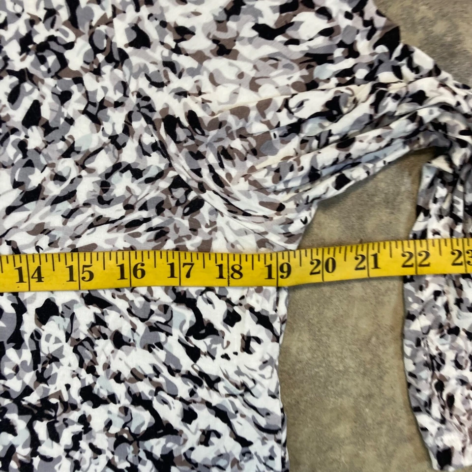 CAbi Shirt Dress Womens Large Collared Jersey White Gray Black Print Office - Image 4 of 4