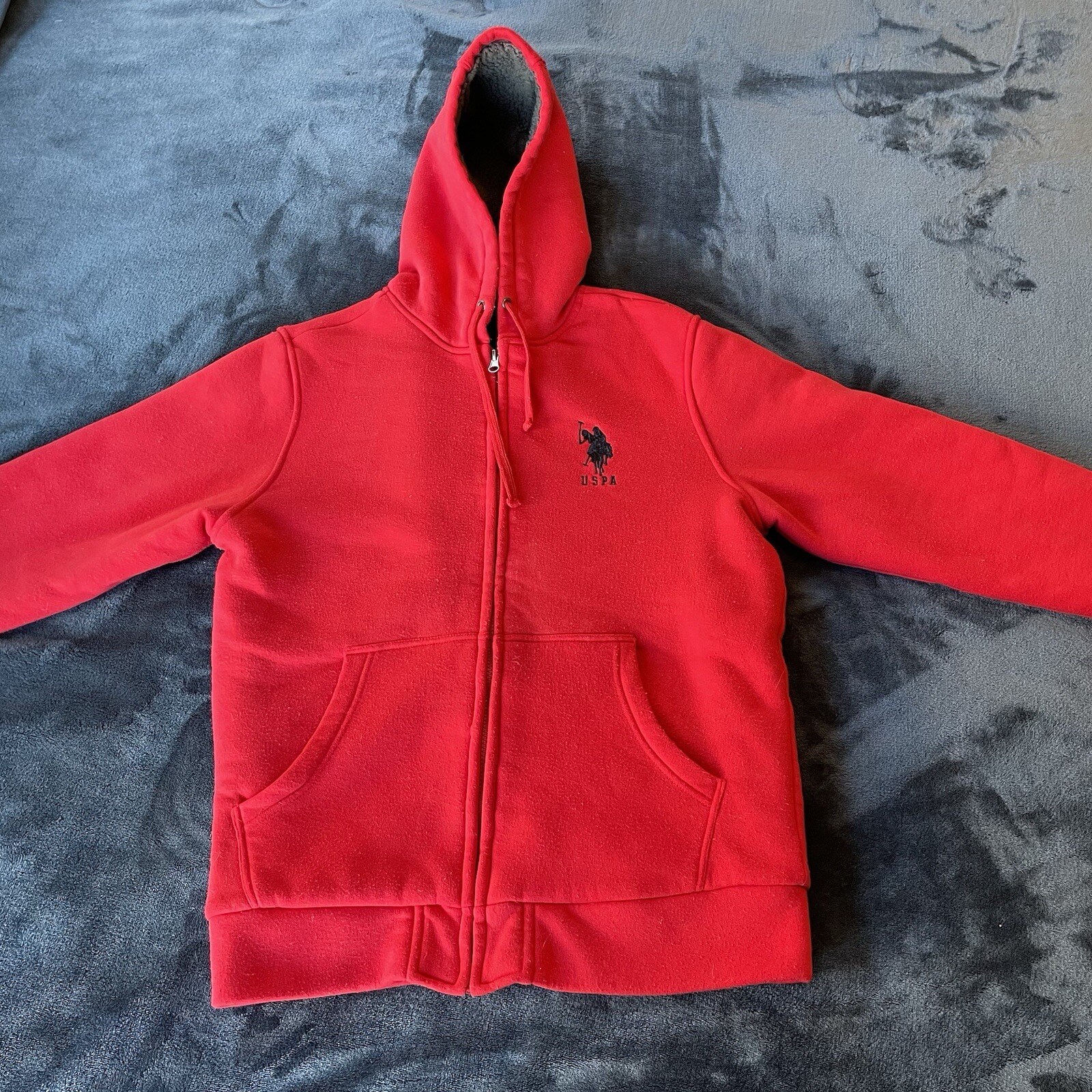 US Polo Assn. Felpa giacca full zip foderata sherpa rossa con cappuccio Big Pony Medium