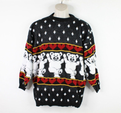 Vintage Delivery Ltd. Sweater Womens Large Teddy bear Valentine Hearts