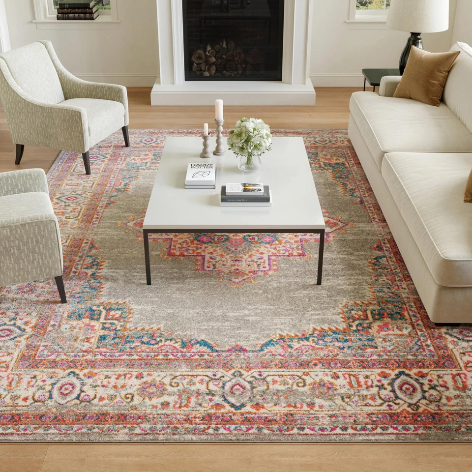 Tapete de área Passion Grey 6'7'' x 9'6'', boho, tradicional, fácil de limpar, anti-sh... - Imagem 2 de 4