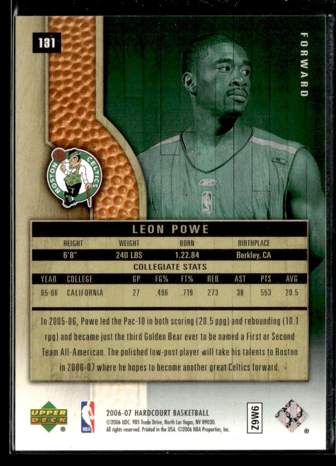 2006-07 Upper Deck Hardcourt Leon Powe Rookie #/1750 HSC - Image 2 of 2