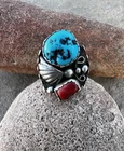 Vintage Navajo Men’s Sterling Silver & Coral Ring Native American Large 8.5