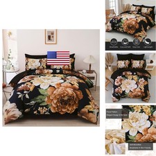 Dintszyayue Floral Comforter Set King 7PC Black Yellow Microfiber Bed in a Bag