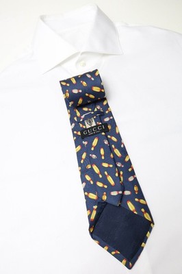 GUCCI Tie ONE SIZE?E BLUE with Pure Silk Pointed Silk Pattern