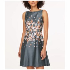 NEW Loft Garden Floral Boat Neck A Line Dress Blue Size 2 Cotton
