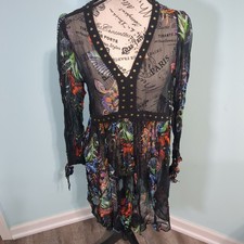 Maeve (Anthropologie) Nighttime Florals Chiffon Studded Mini Dress 6