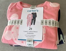 Carter's Girls Size 2T Hearts Fleece Footed Pajama 2 Pc Set NWT