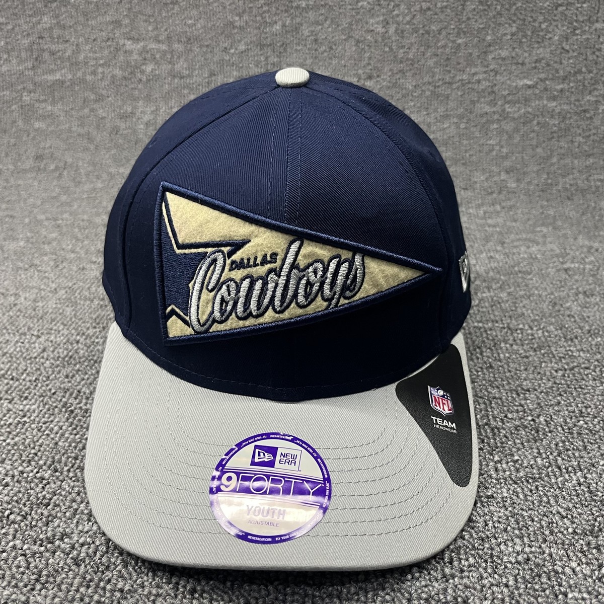New Era Dallas Cowboys 9FORTY Youth Snapback Hat Navy Gray Pennant Patch