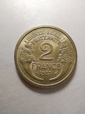 superbe monnaie de 2 francs Morlon 1937 bronze aluminium - Photo 1/2