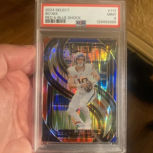 2024 Select Football Bo Nix Red And Blue Shock Prizm PSA 9