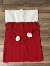 Santa Sack Gift Bag With String Closure Red Knit Front 21"x15"
