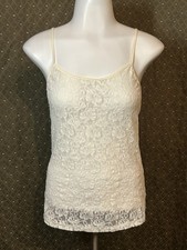 VTG Y2K George Cream Sheer Floral Lace Camisole Cami Medium Coquette Fairycore