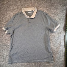 Calvin Klein Mens Liquid Touch Polo Shirt XL Blue White Striped Short Sleeve CK