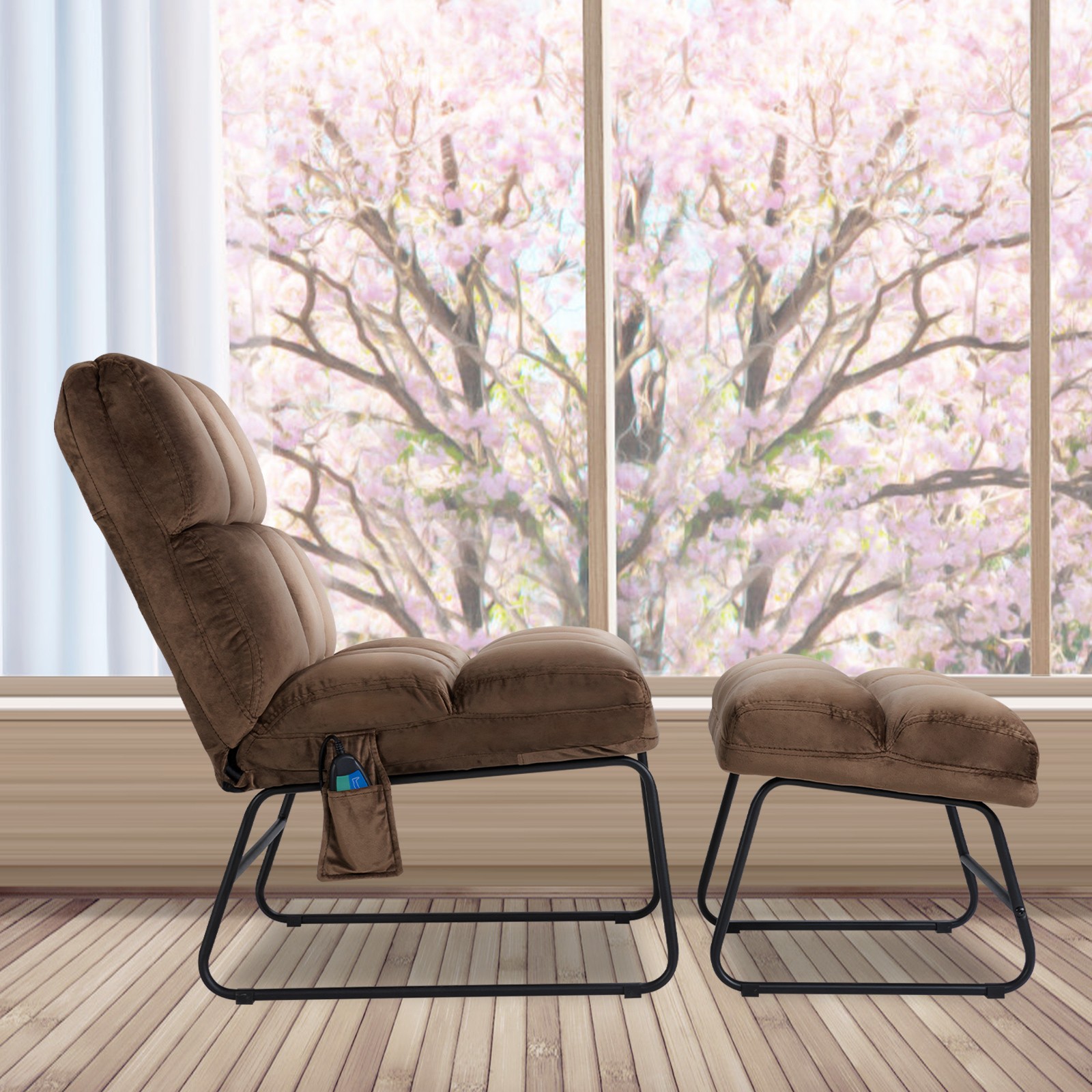 Giantex Velvet Accent Sofa Chair Massage Chair with Ottoman & Remote Control